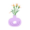 Spring flowers in vase. Gentle field floral plants. Fresh blooms, cut meadow wildflowers, stems. Simple fragile wild