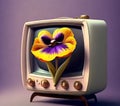 spring flowers pansy on a vintage tv