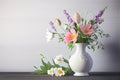 Spring flowers in white vase