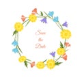 Spring flowers wreath vector illustration. Wedding design template