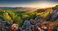 Spring forest moutain landscape panorama at sunrise, Slovakia Royalty Free Stock Photo