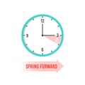 Spring forward. Clock showing daylight saving time. Summer time vector concept