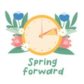 Spring forward concept in flat style, change clock forward one hour, Daylight Saving Time web vector reminder banner Royalty Free Stock Photo