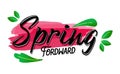 Spring Forward Lettering or Typography with Pink Brush Watercolor and Green Leaf. Daylight Saving Time Day Illustration.