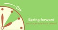 Spring Forward simple banner. Daylight Saving Time starts. Springtime concept in flat style. Set clocks one hour Ahead in March. Royalty Free Stock Photo