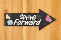 Spring Forward type message on hanging arrow chalkboard sign