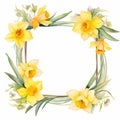 Delicate Watercolor Daffodil Frame Vector On White Background