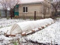 Spring frosts and snow at their summer cottage Royalty Free Stock Photo