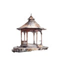 Spring garden gazebo watercolor illustration, spring clipart Royalty Free Stock Photo