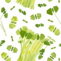 Spring garden leaves of basil seamless pattern. Cartoon greens watercolor illustration.