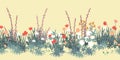 Spring garden seamless border. Meadow flowers and grass blooming background. Rustic garden landscape vector illustration Royalty Free Stock Photo