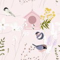 Spring garden seamless pattern with hand drawn springtime florals