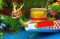 Ornamental chinese dragon boat and drum in garden Royalty Free Stock Photo