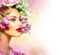 Spring Girl with Flowers Hairstyle Royalty Free Stock Photo