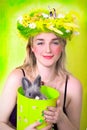 Spring girl holding a bunny Royalty Free Stock Photo