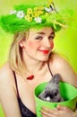 Spring girl holding a bunny Royalty Free Stock Photo
