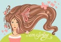 Spring girl with long beautiful hair and butterfli Royalty Free Stock Photo