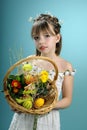 Spring girl showing easter basket Royalty Free Stock Photo