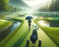 Spring Golfing Well Manicured Golf Course Green Morning Golfer Sunrise Fairway AI Generated