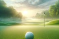 Spring Golfing Well Manicured Golf Course Green Morning Sunrise Fairway AI Generated