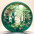 Spring Green Circle Forest Papercut Diorama