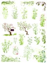 Spring green floral design elements