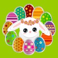 Spring greeting background with Easter eggs and a cute bunny Royalty Free Stock Photo