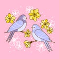 Spring greeting card with cute swallows