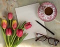 Spring Greeting letter with tulips