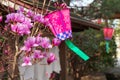 The spring hanami festival in the Shinto shrine. Japan