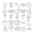 Spring Hand Drawn Doodle Line Art Outline Set Royalty Free Stock Photo