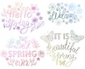 Spring hand drawn lettering design with floral decorative elements and butterflies Royalty Free Stock Photo