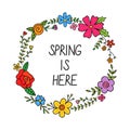 Spring is here, floral spring wreath vector Royalty Free Stock Photo