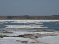 Ice drift on Siberian river Yenisei. April. Royalty Free Stock Photo