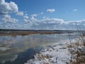 Spring. High water. Ice drift on Siberian river Yenisei. April. Royalty Free Stock Photo