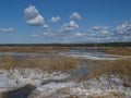 Spring. High water. Ice drift on Siberian river Yenisei. April. Royalty Free Stock Photo