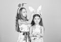 Spring holiday. Happy childhood. Easter day. Easter activities for children. Happy easter. Holiday bunny girls with long Royalty Free Stock Photo