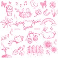 Spring holiday season doodle animal, plant and flower, leisure a