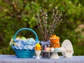 Spring holidays concept. Easter cake and eggs Royalty Free Stock Photo