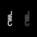 Spring with hook tension extension coil clutch for car suspension set icon white color vector illustration image solid fill