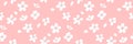 Spring horizontal background, seamless sakura texture with flowers and falling petals. Vector repeat for fabric and