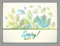 Spring horizontal banner design, vector green and fresh leaves f