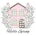 SPRING HOUSE Flower Garden Holiday Vector Illustration Set Royalty Free Stock Photo