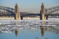 Spring ice drift near the Bolsheokhtinsky bridge. Saint Petersburg