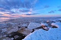 Spring ice Gauja river after sunset observing