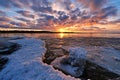 Spring ice Gauja river after sunset observing