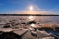 Spring ice Gauja river after sunset observing