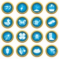 Spring icons blue circle set