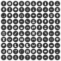 100 spring icons set black circle Royalty Free Stock Photo