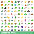 100 spring icons set, isometric 3d style